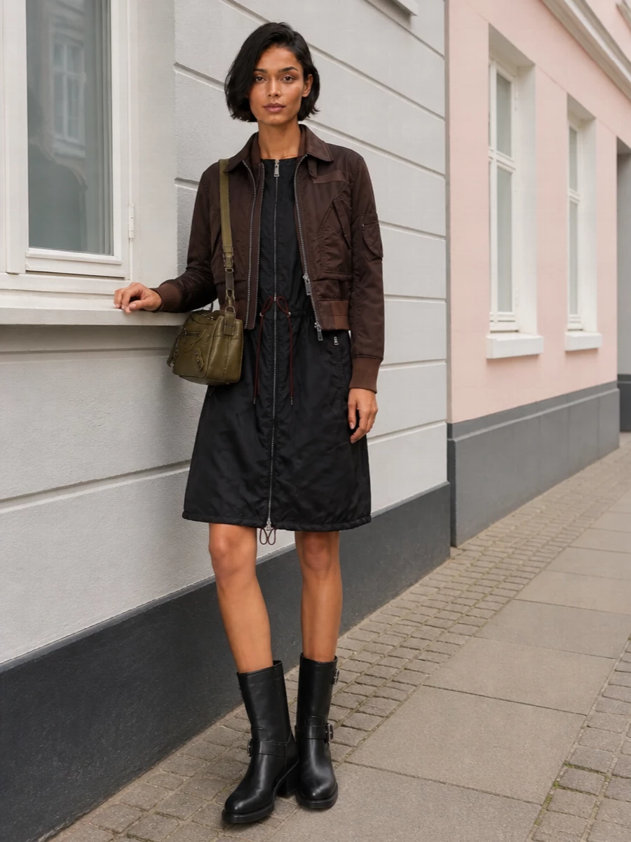 Prada nylon dress sacai bomber chloe boots