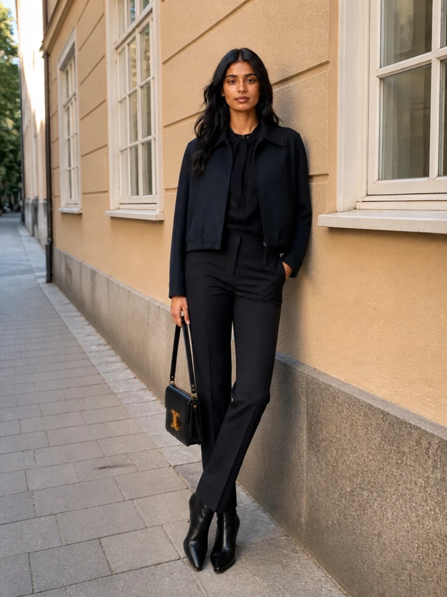Victoria beckham navy tailored outfit ankle boots