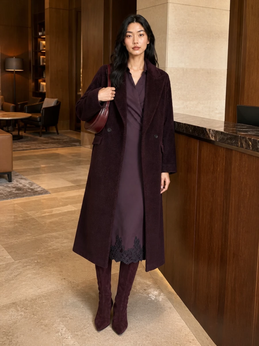 Tagliatore plum coat alberta ferretti midi dress