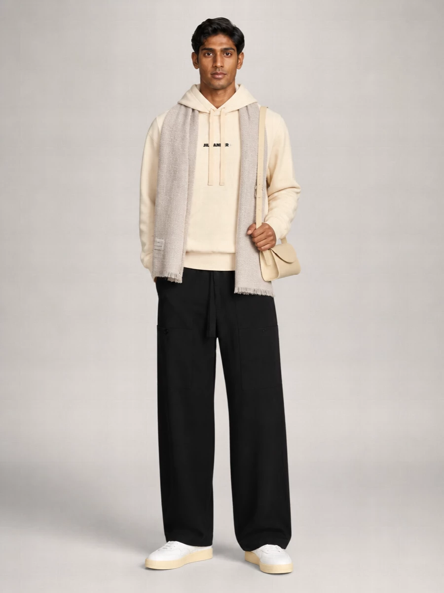 Jil Sander Cotton Logo Print Hooded Sweatshirt