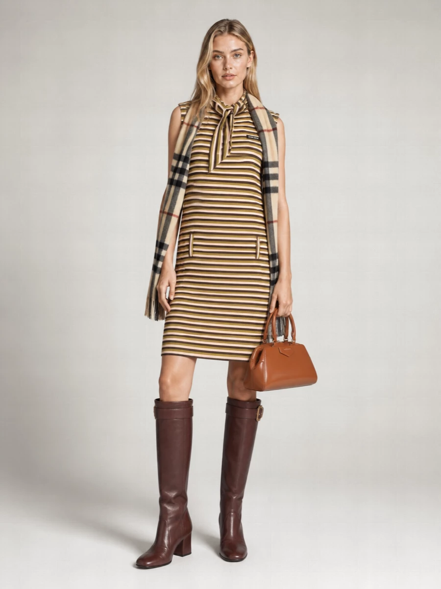 Miu Miu Striped Silk Knee-Length Dress
