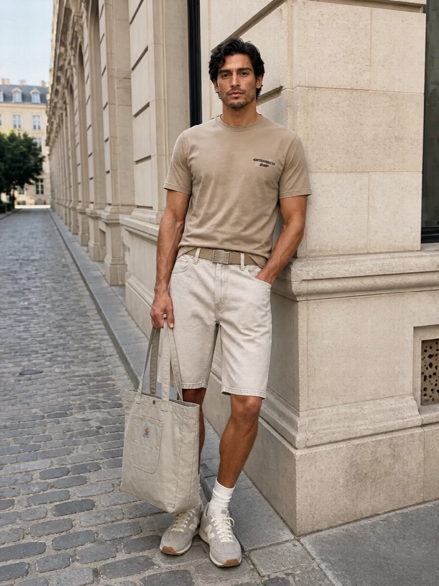 Carhartt wip sand shorts beige tee new balance