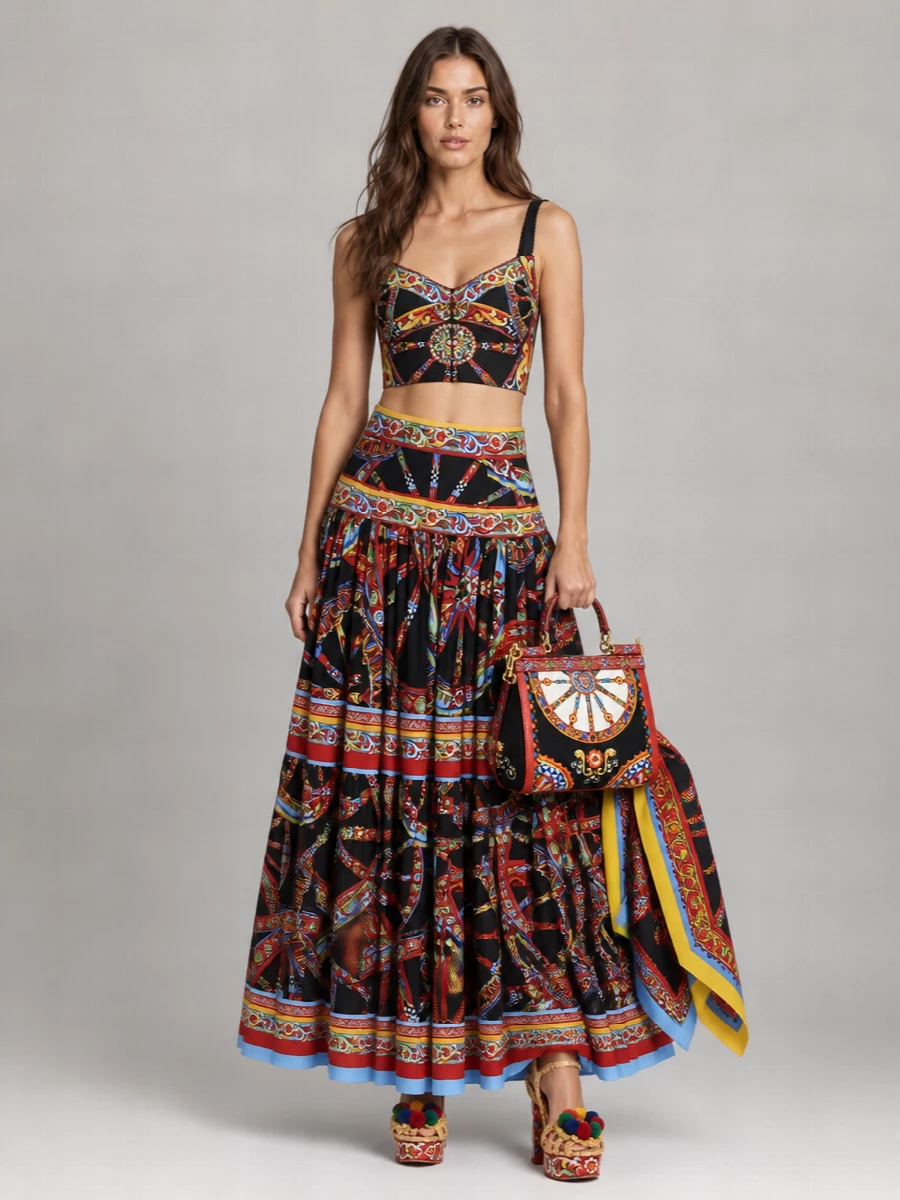 Dolce&Gabbana Cotton High-Rise Tiered Floral-Print Maxi Skirt