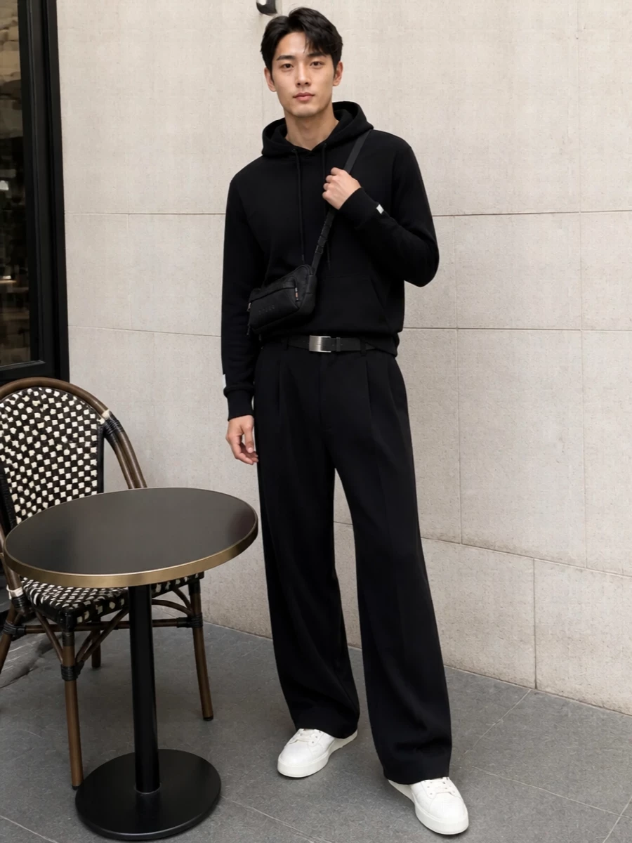 Golden goose wide leg trousers black hoodie sneakers