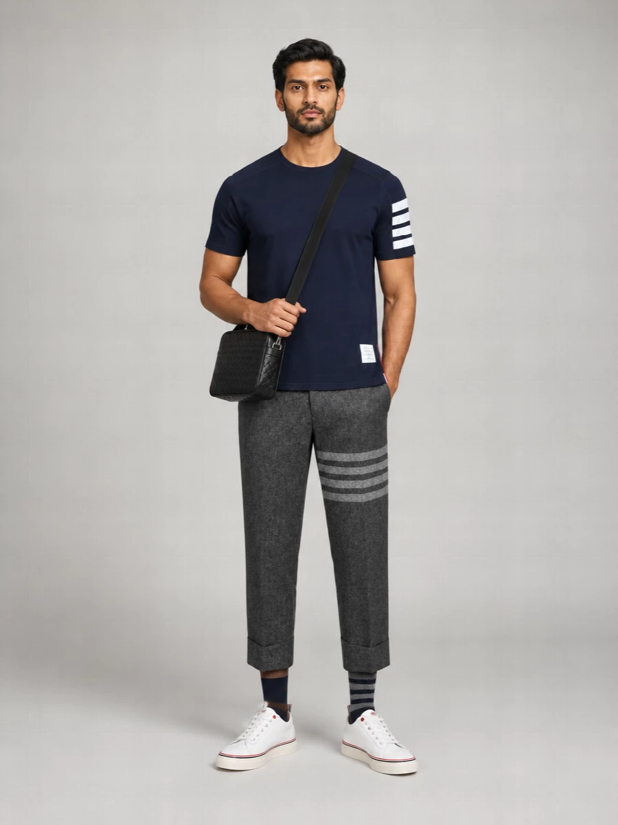Thom Browne Striped Sleeve Cotton T-Shirt