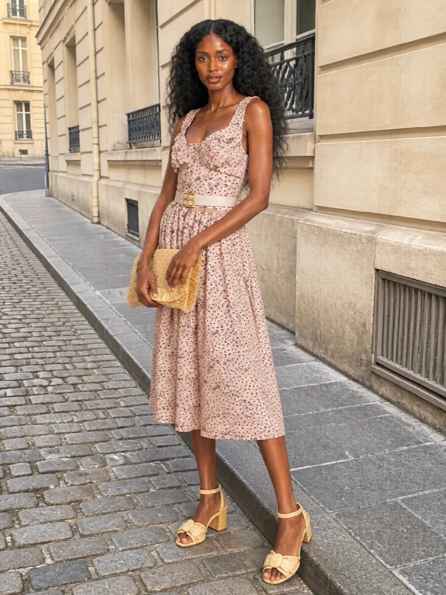 Lardini floral midi dress raffia clutch