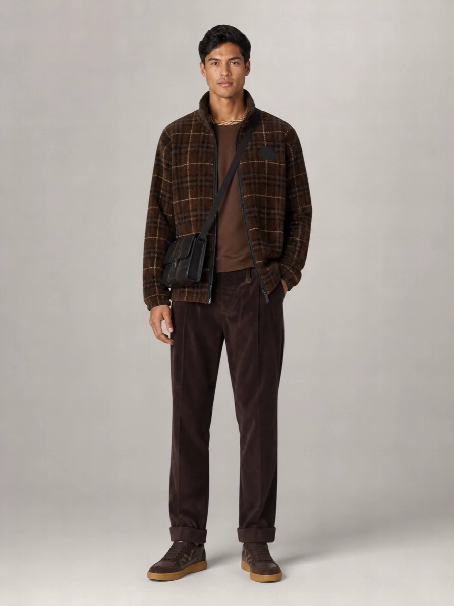 Burberry Checked Cashmere Wool Fleece Jacket