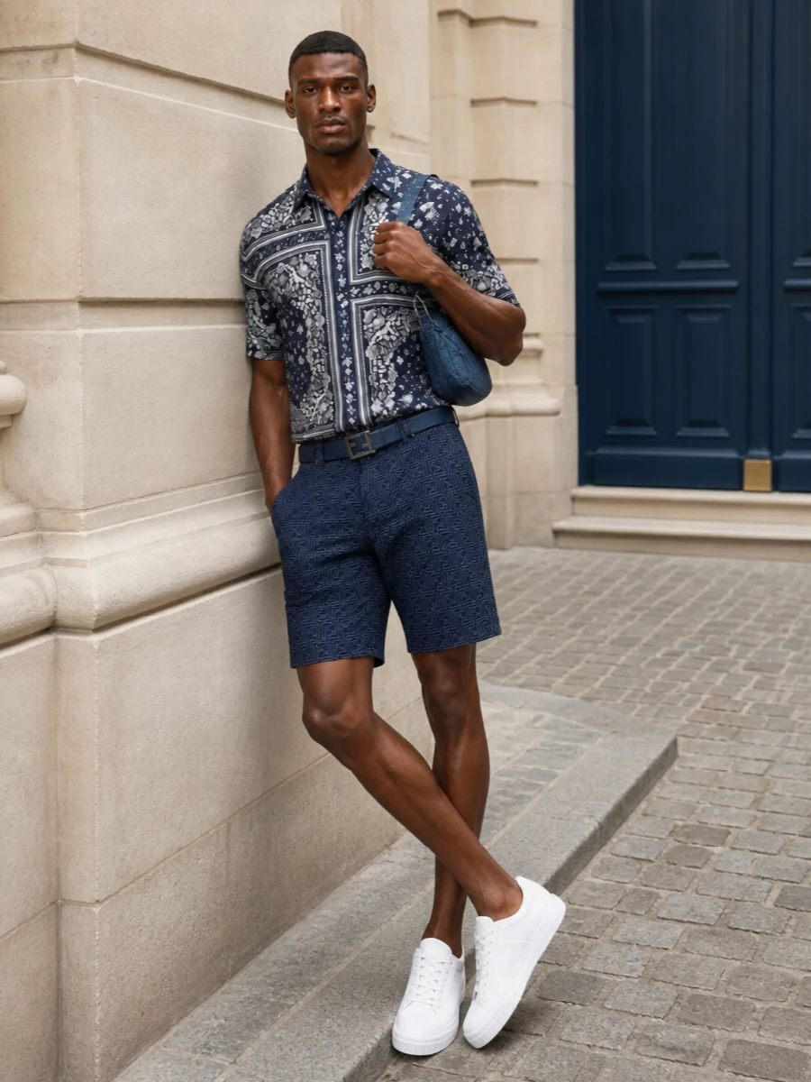 Inky ff jacquard shorts bandana shirt outfit