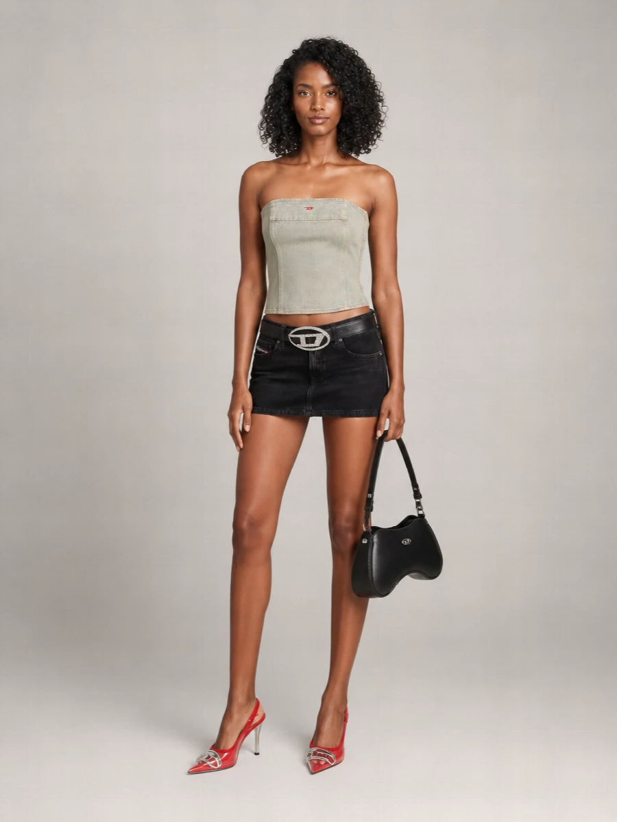 Diesel Denim Embroidered Logo Cropped Bandeau Top