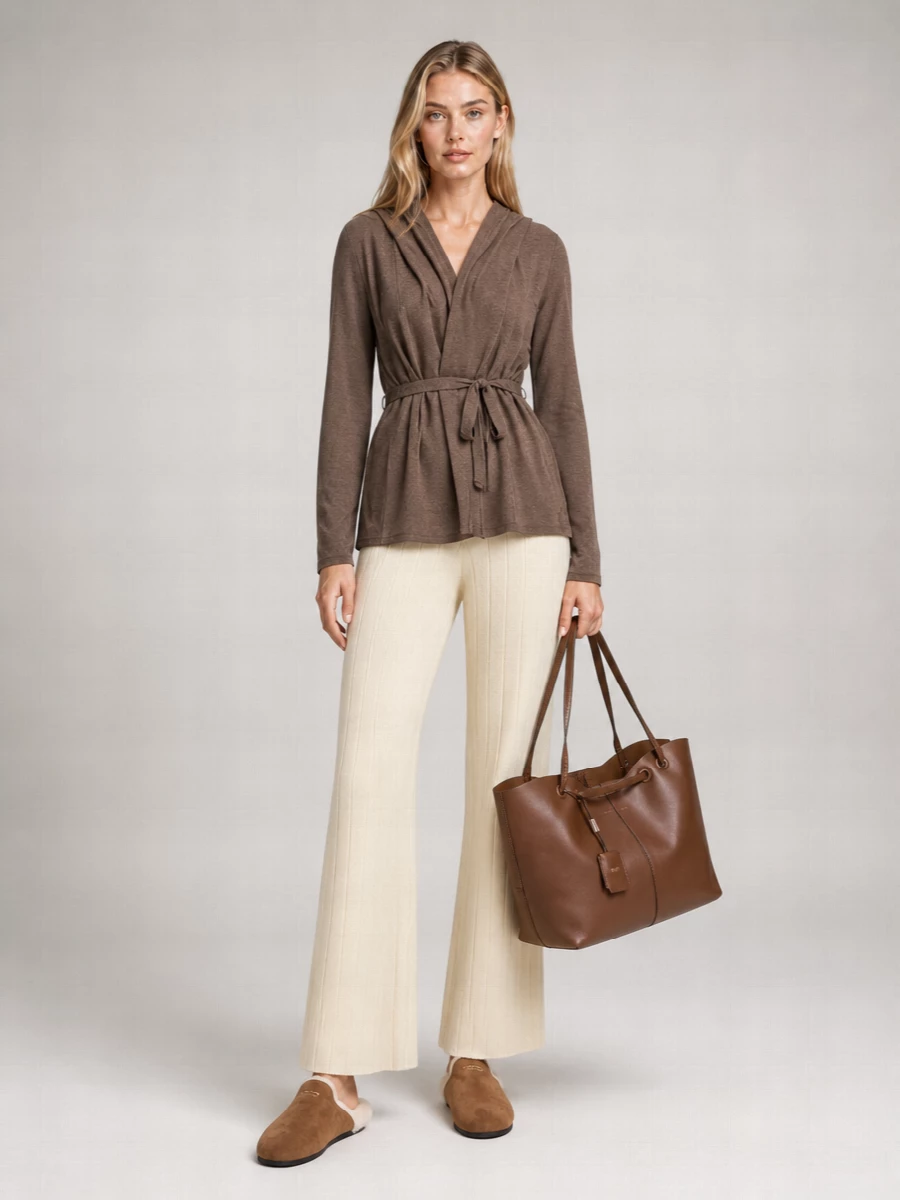 Max Mara Silk Blend Belted Long Sleeve Cardigan