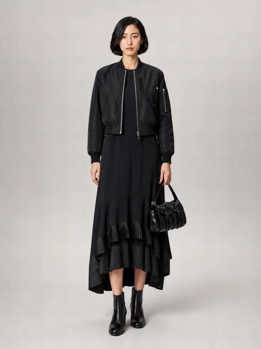 Sacai Nylon Ribbed Cropped Bomber Jacket