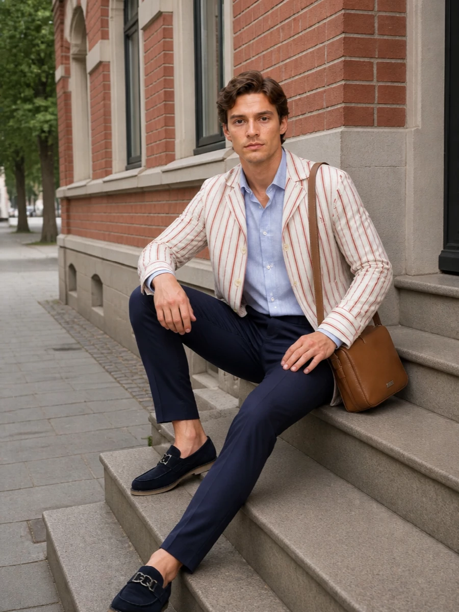 Dolce gabbana striped blazer navy trousers outfit