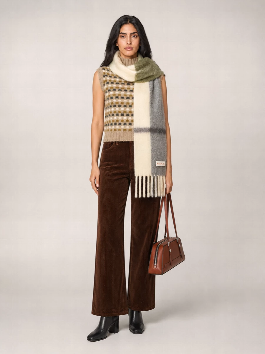 Marni Cashmere Wool Ribbed High Neck Sleeveless Jacquard Knit Vest