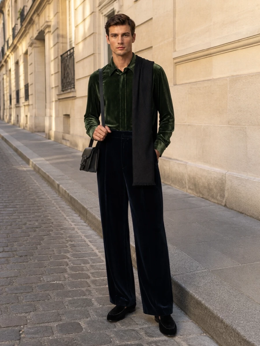Giorgio armani velvet shirt black evening trousers
