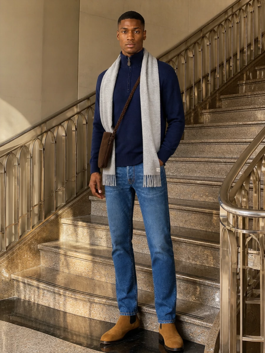 Jacob cohen jeans navy half zip suede chelsea