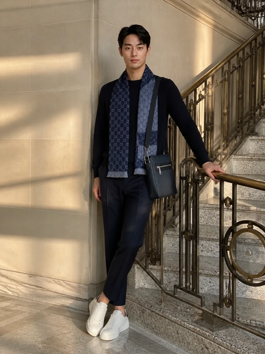 Golden goose navy sweater gucci cropped trousers