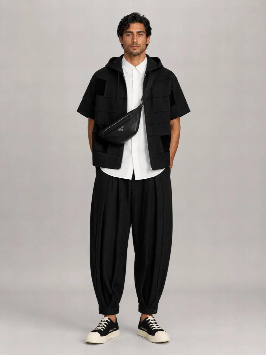Comme Des Garçons Wool Cutout Hooded Single Breasted Coat