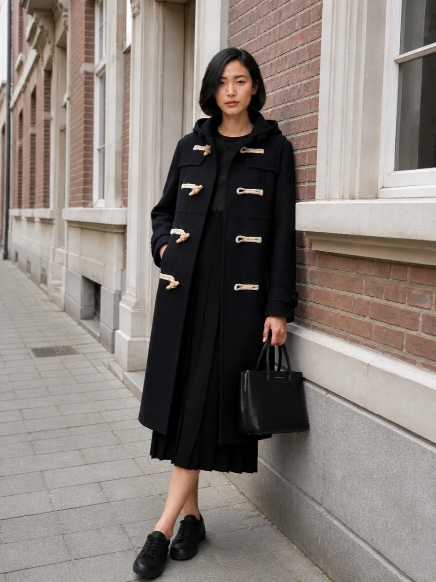 Comme des garcons duffle coat black midi dress