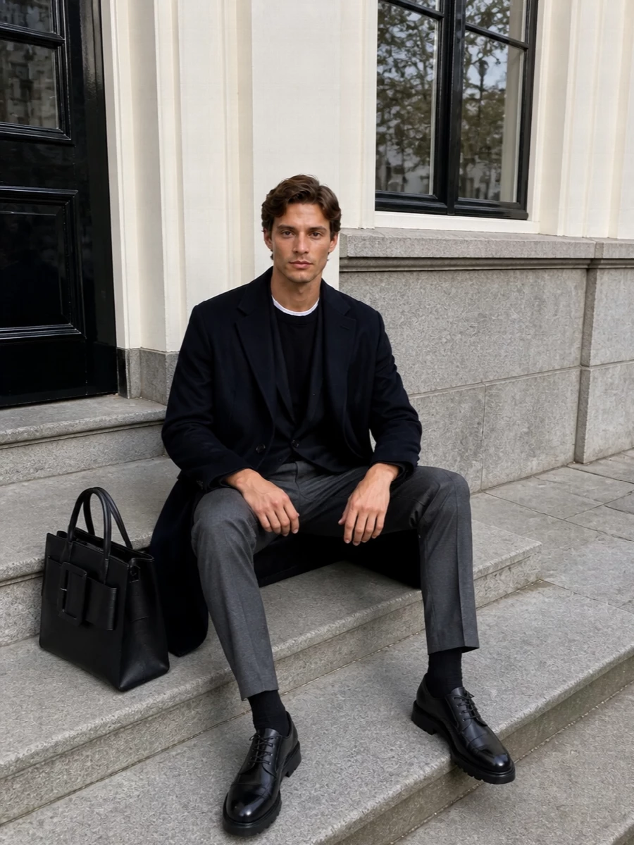 Tagliatore navy coat pt torino grey trousers