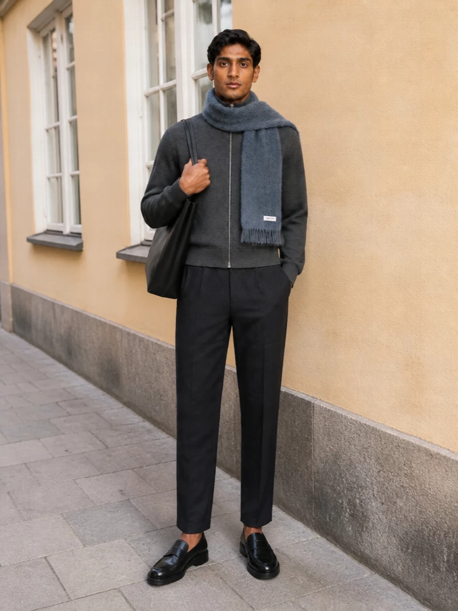 Jil sander charcoal zip sweatshirt tailored trousers