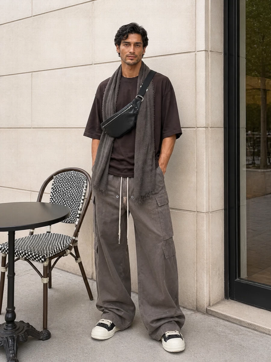 Rick owens cargo oversized tee high top outfit