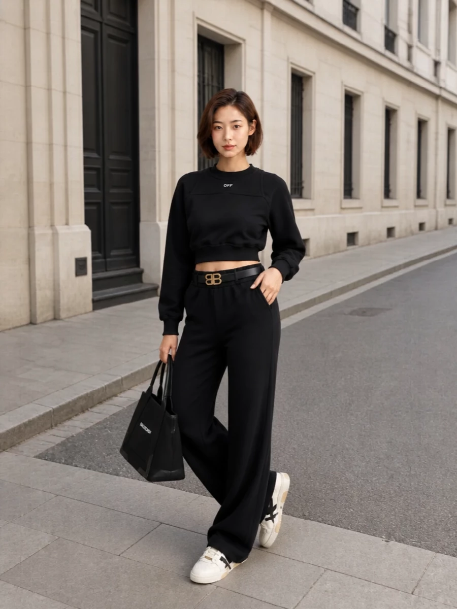 Off white black track pants sweatshirt outfit