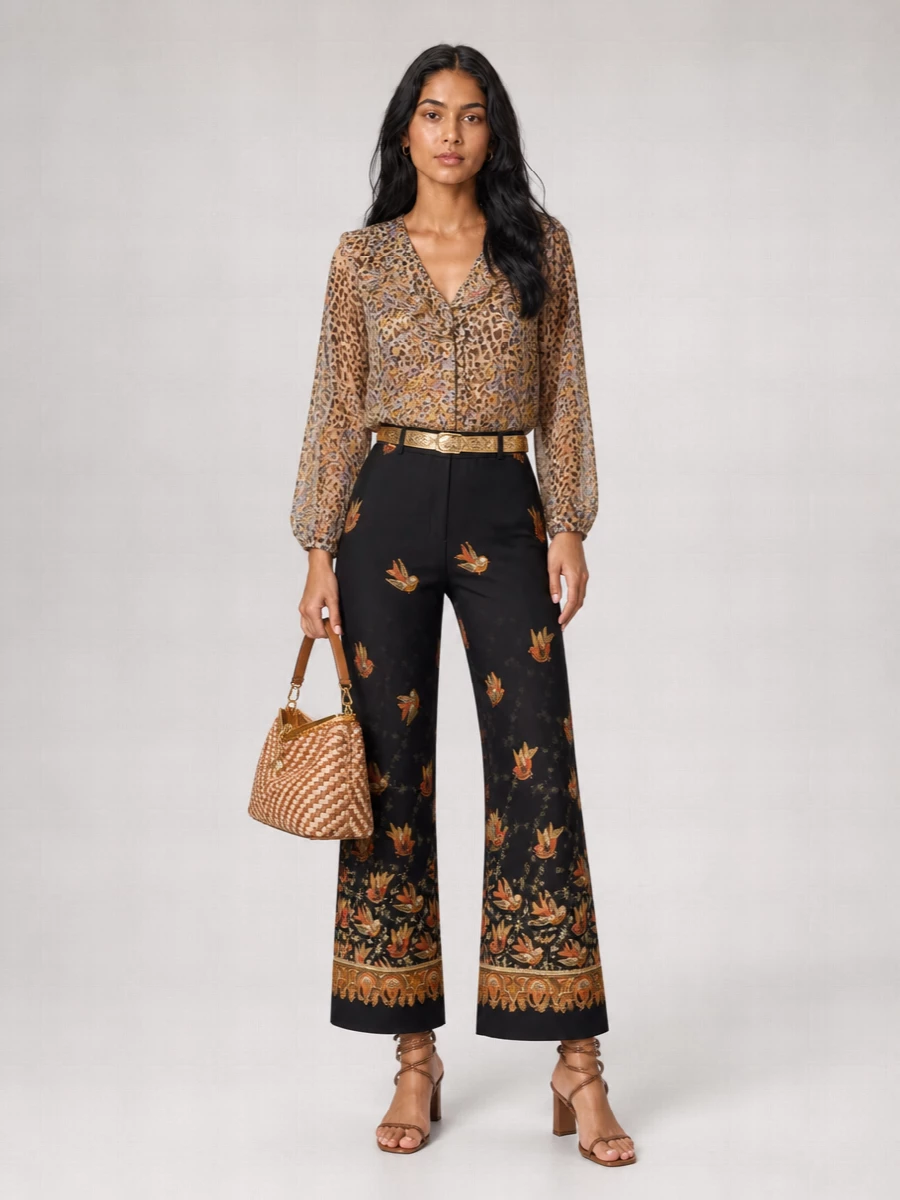 Etro Printed Silk Ruffled Long-Sleeve Blouse