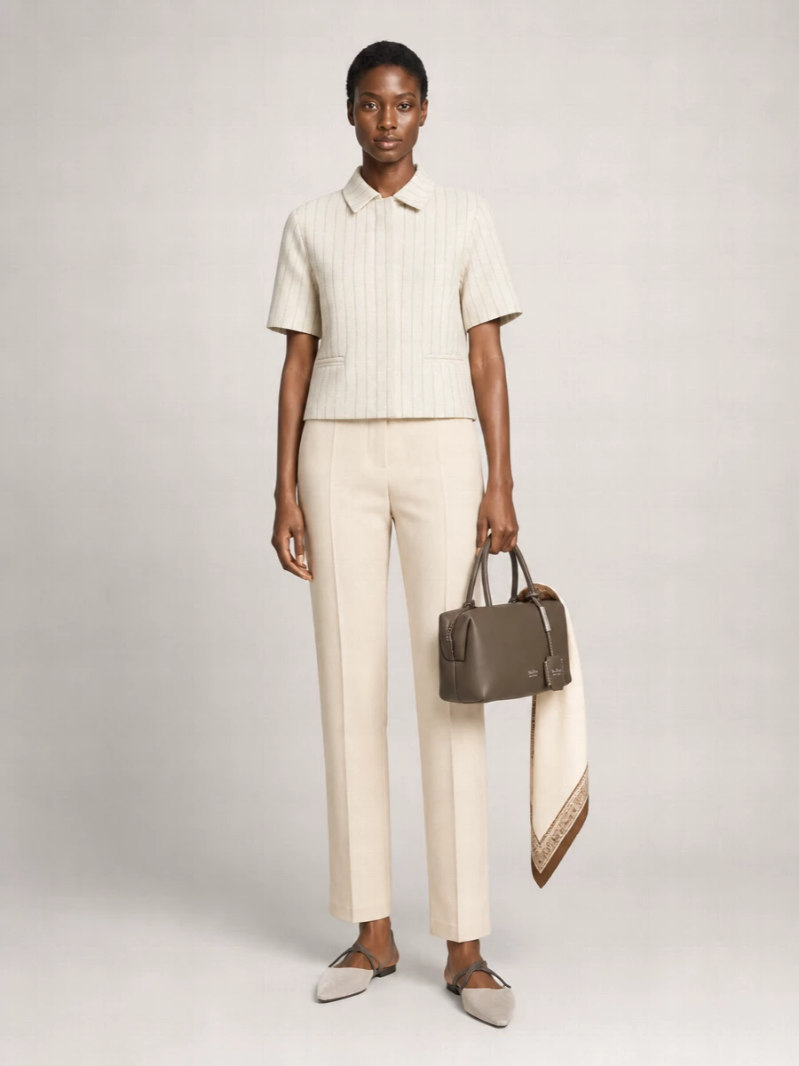 Max Mara Pinstripe Short-Sleeve Cotton Shirt Jacket
