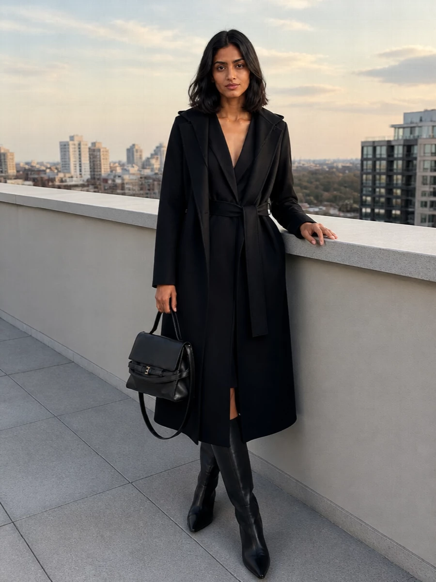 Sportmax black coat midi dress evening outfit