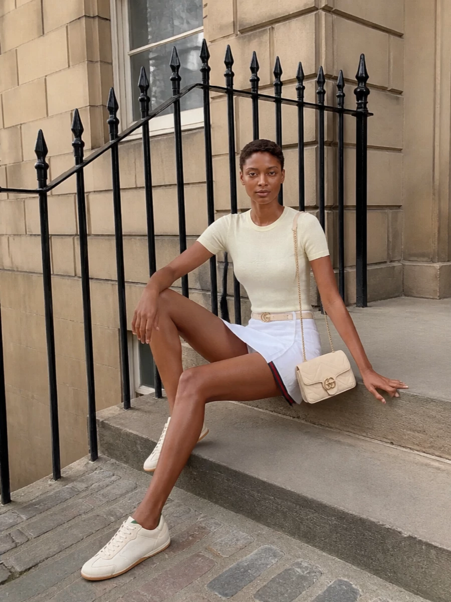 Gucci tennis skirt cream sneakers bag