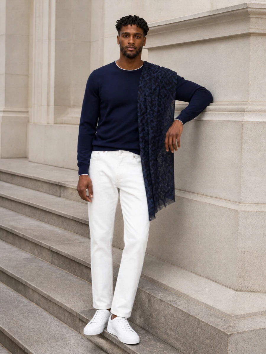 Fay navy sweater fendi white trousers sneakers