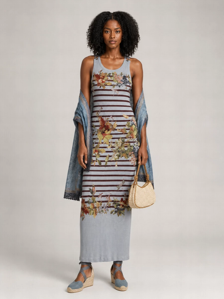 Jean Paul Gaultier Cotton Sleeveless Striped Maxi Dress