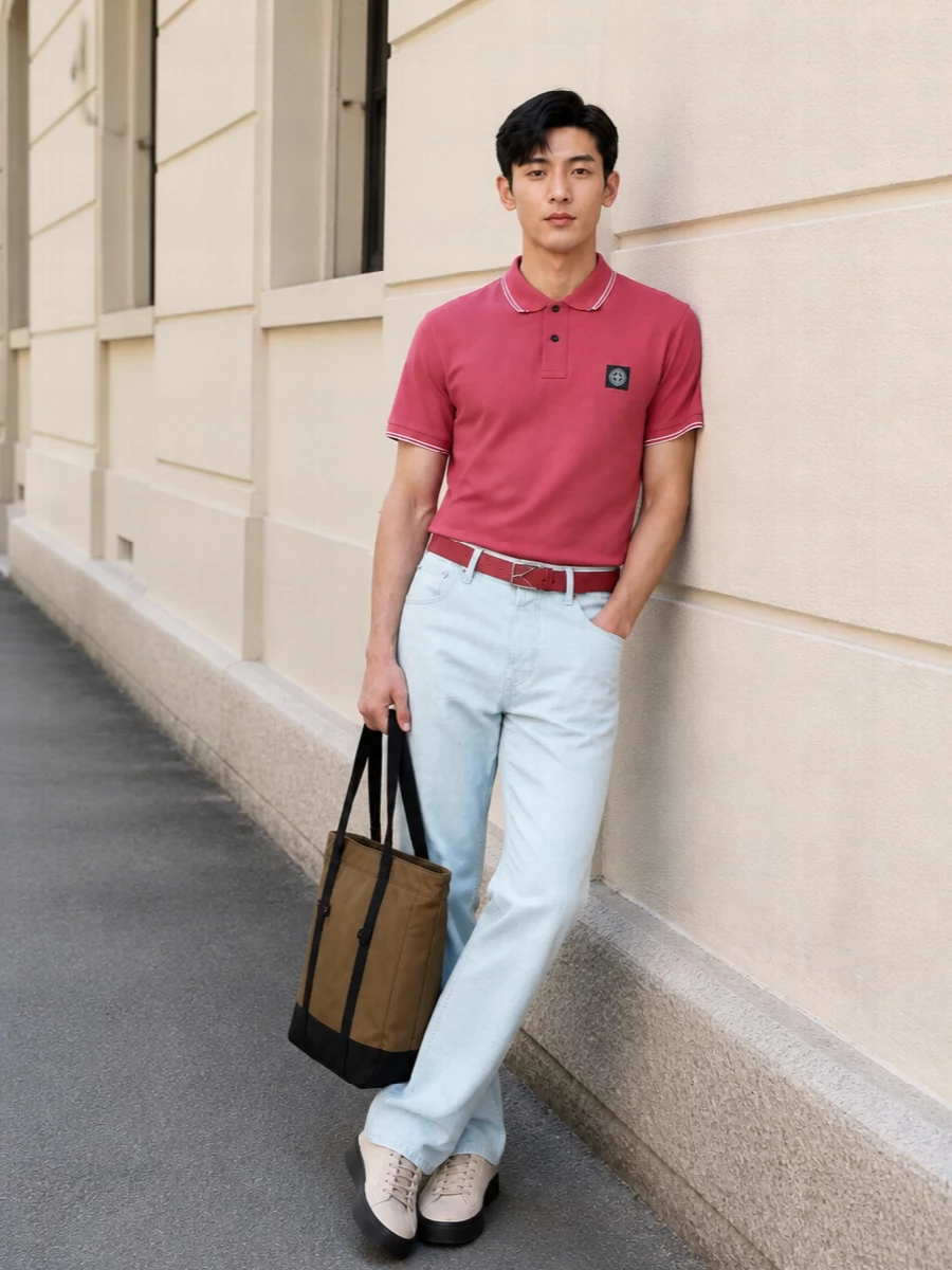 Stone island polo light denim neutral sneakers
