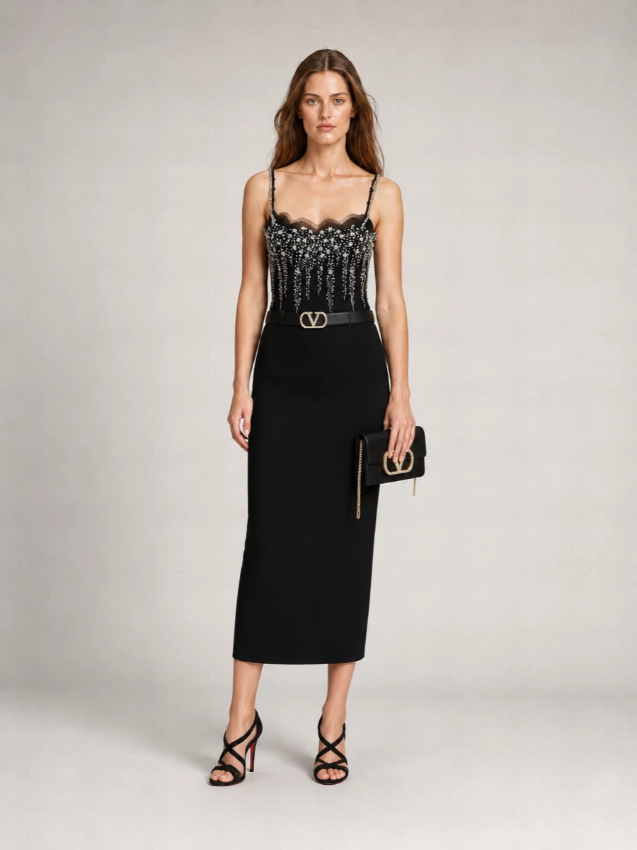 Valentino embroidered bead-embellished crepe mini dress
