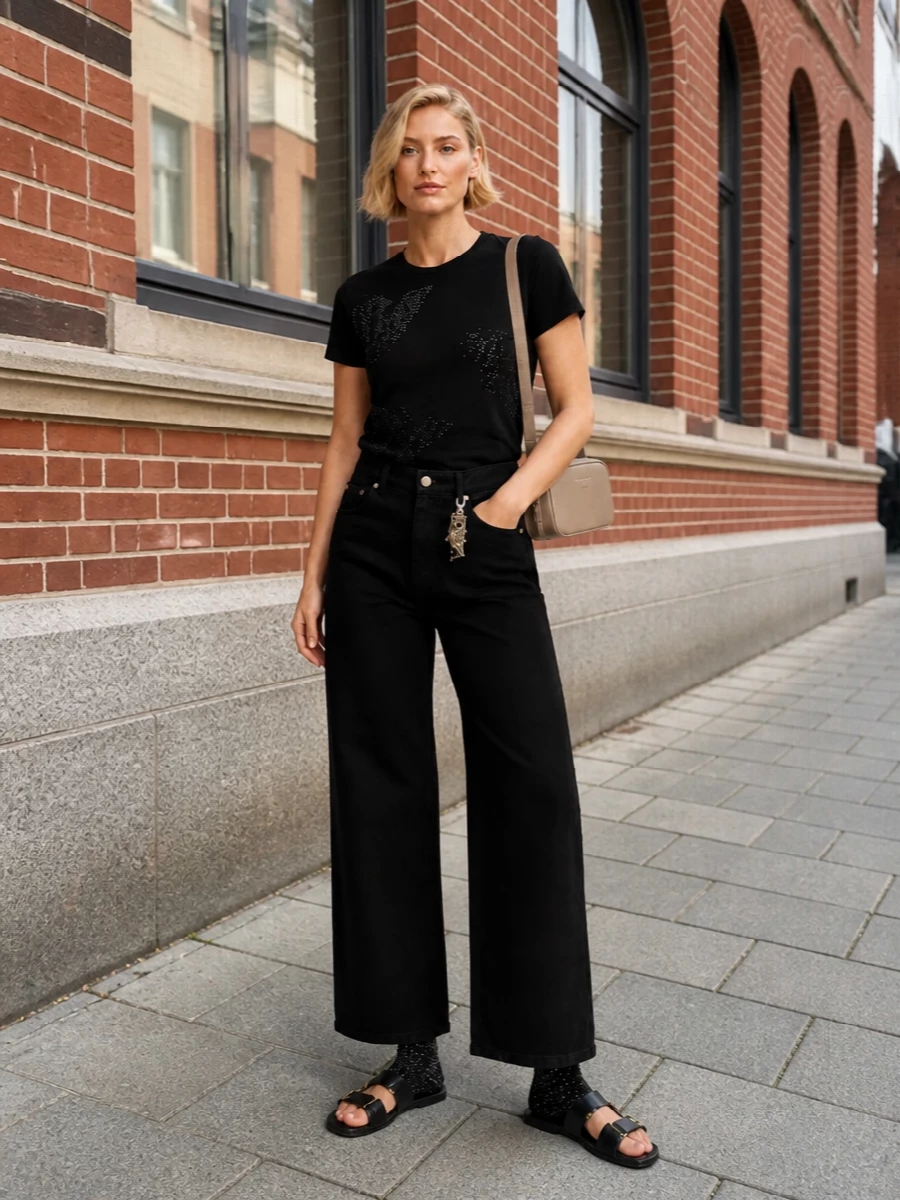 Emporio armani crystal tee black wide leg trousers