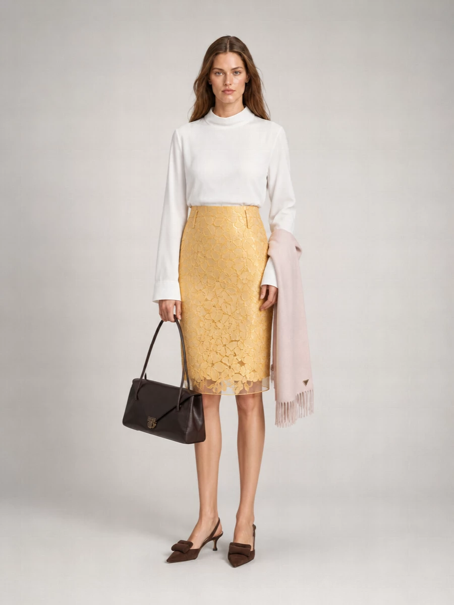 Marni Floral Semi-Transparent Straight Skirt
