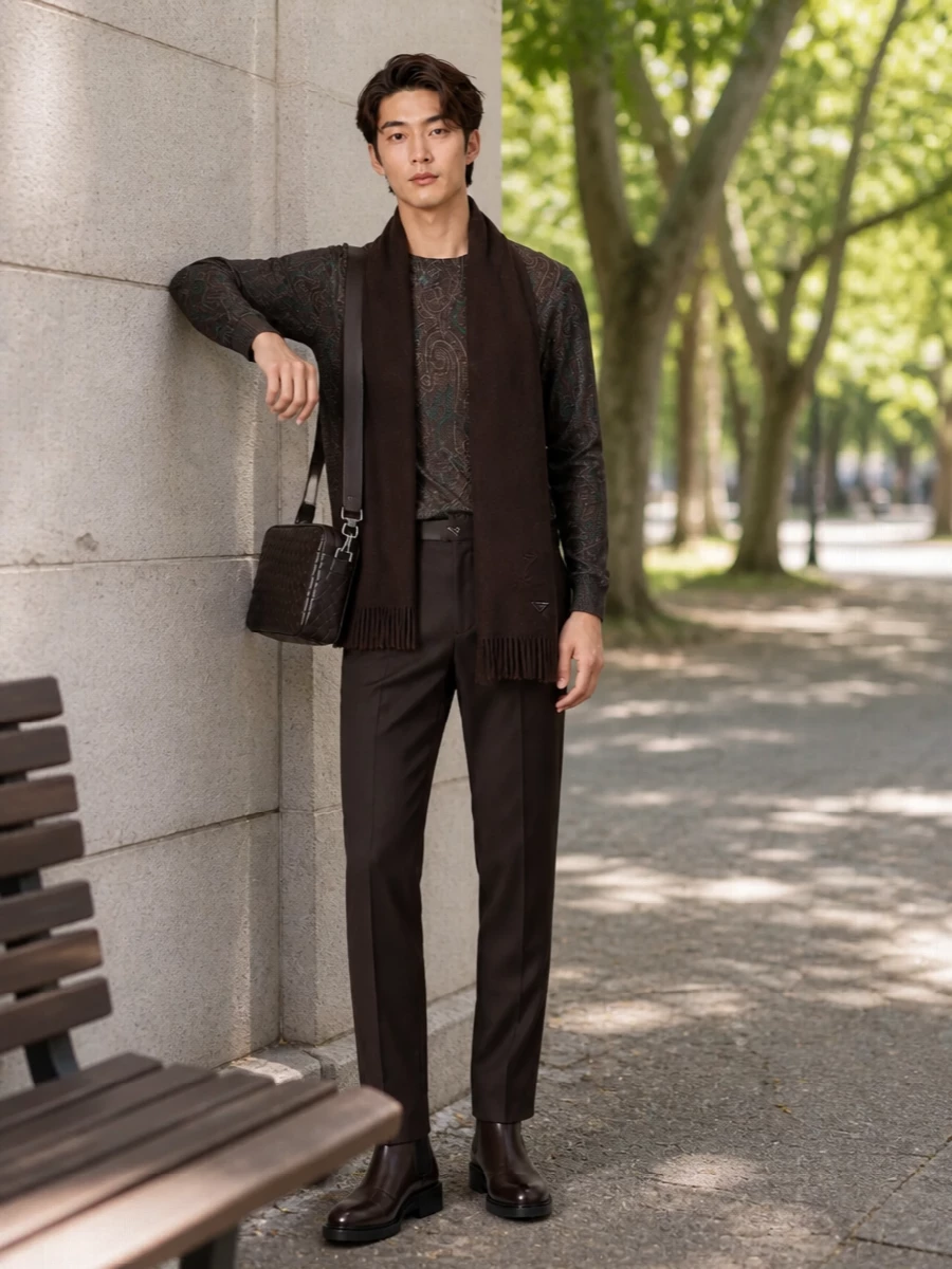 Etro paisley sweater prada trousers chelsea boots