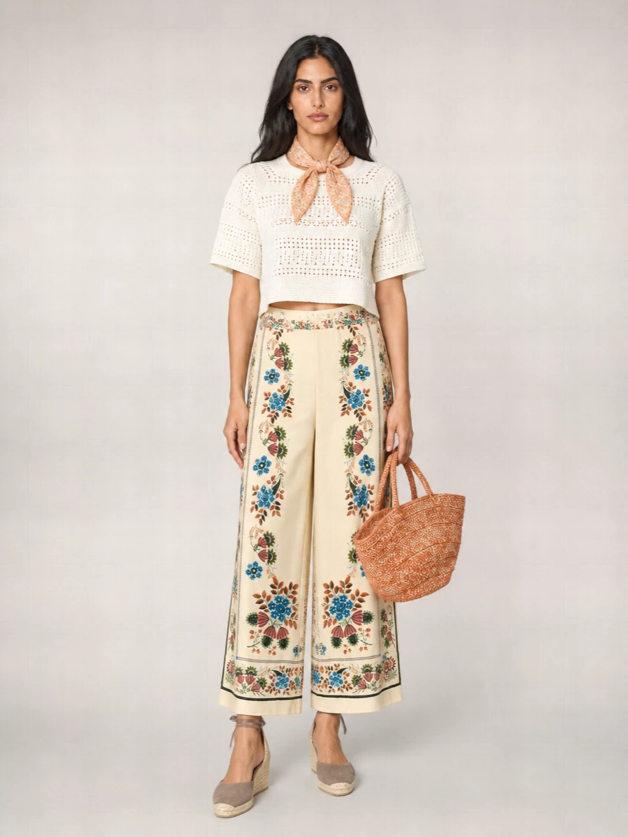 Weekend Max Mara Silk Printed Cropped Wide-Leg Trousers