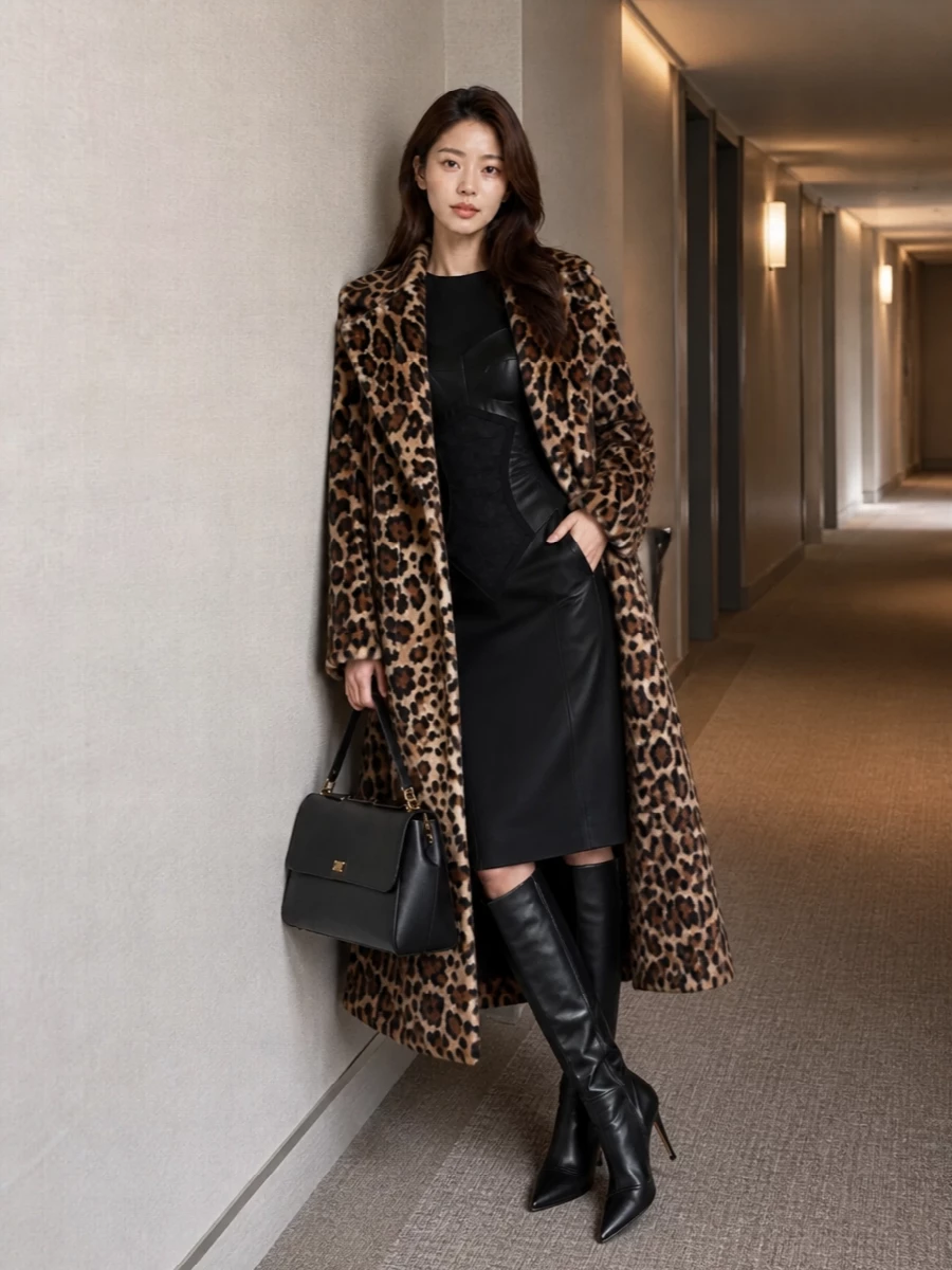 Dolce gabbana leopard coat black dress outfit