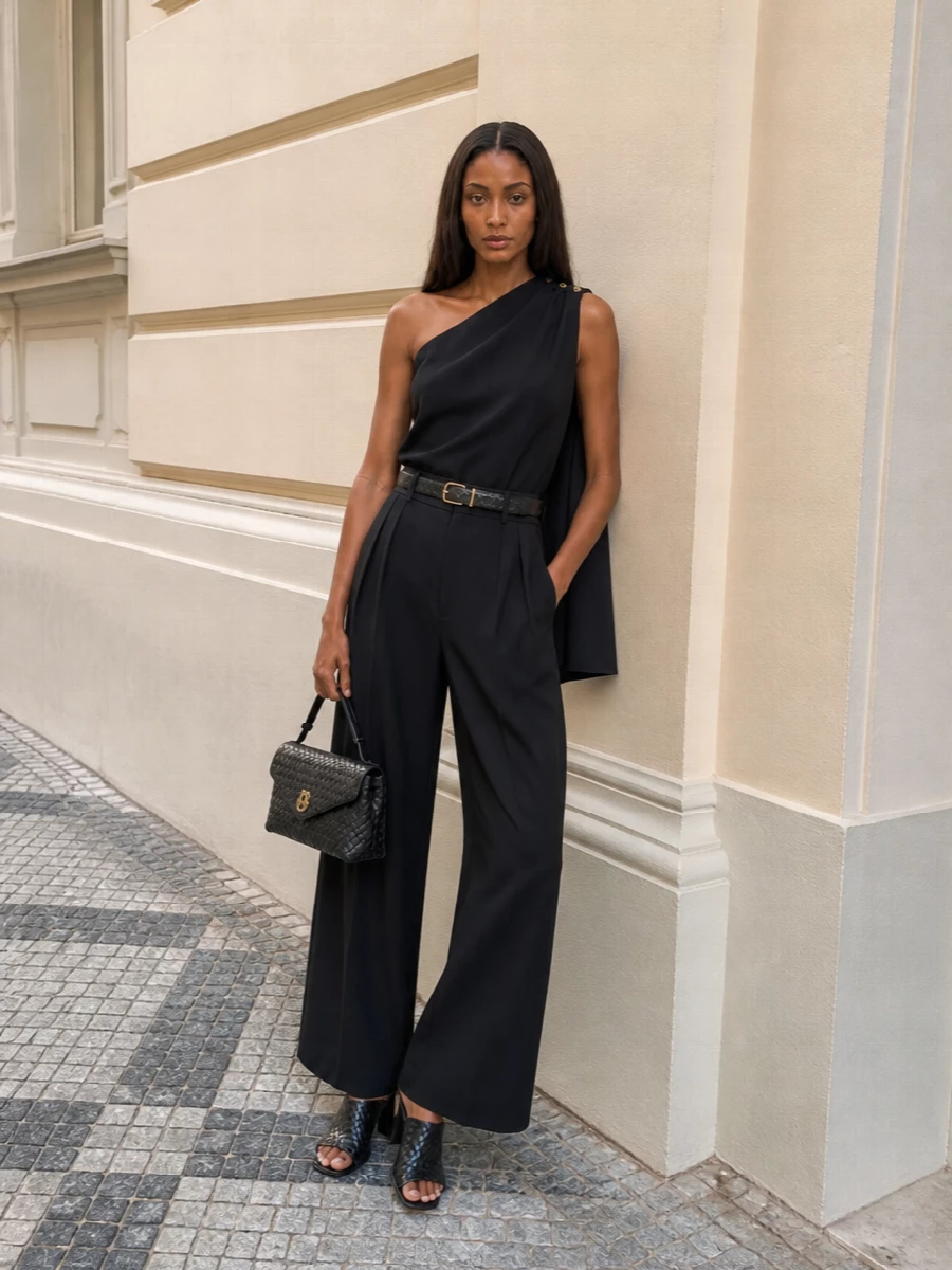 Bottega veneta black wide leg trousers evening