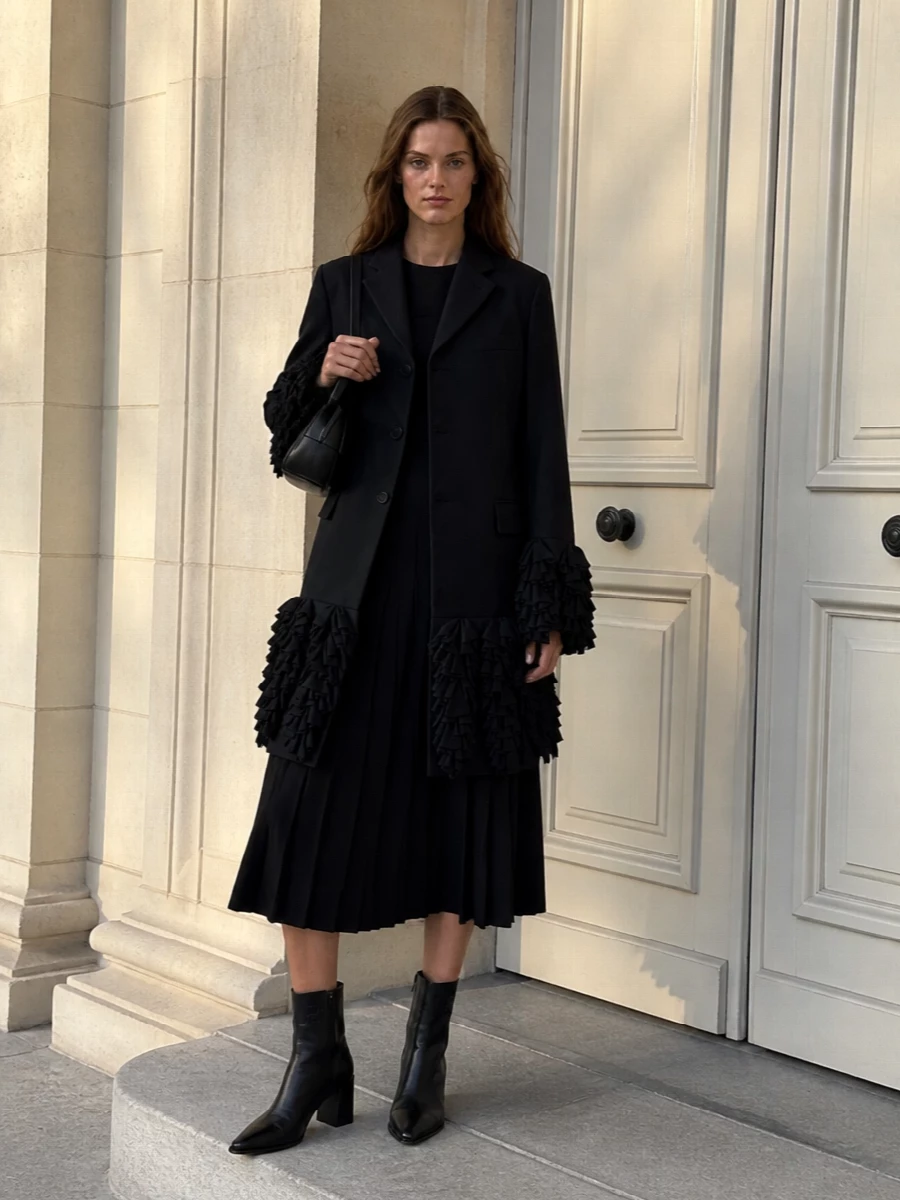 Comme des garcons evening coat black midi dress