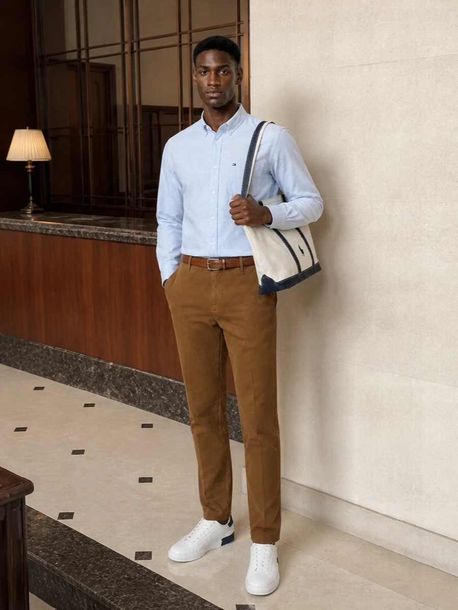 Tommy hilfiger shirt camel trousers sneakers