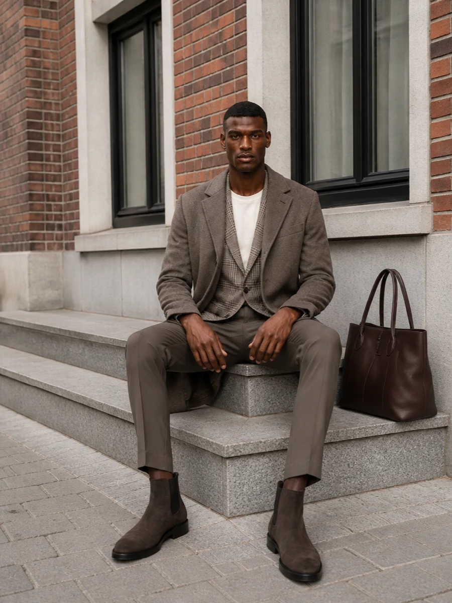 Tagliatore taupe coat pt torino trousers tods boots