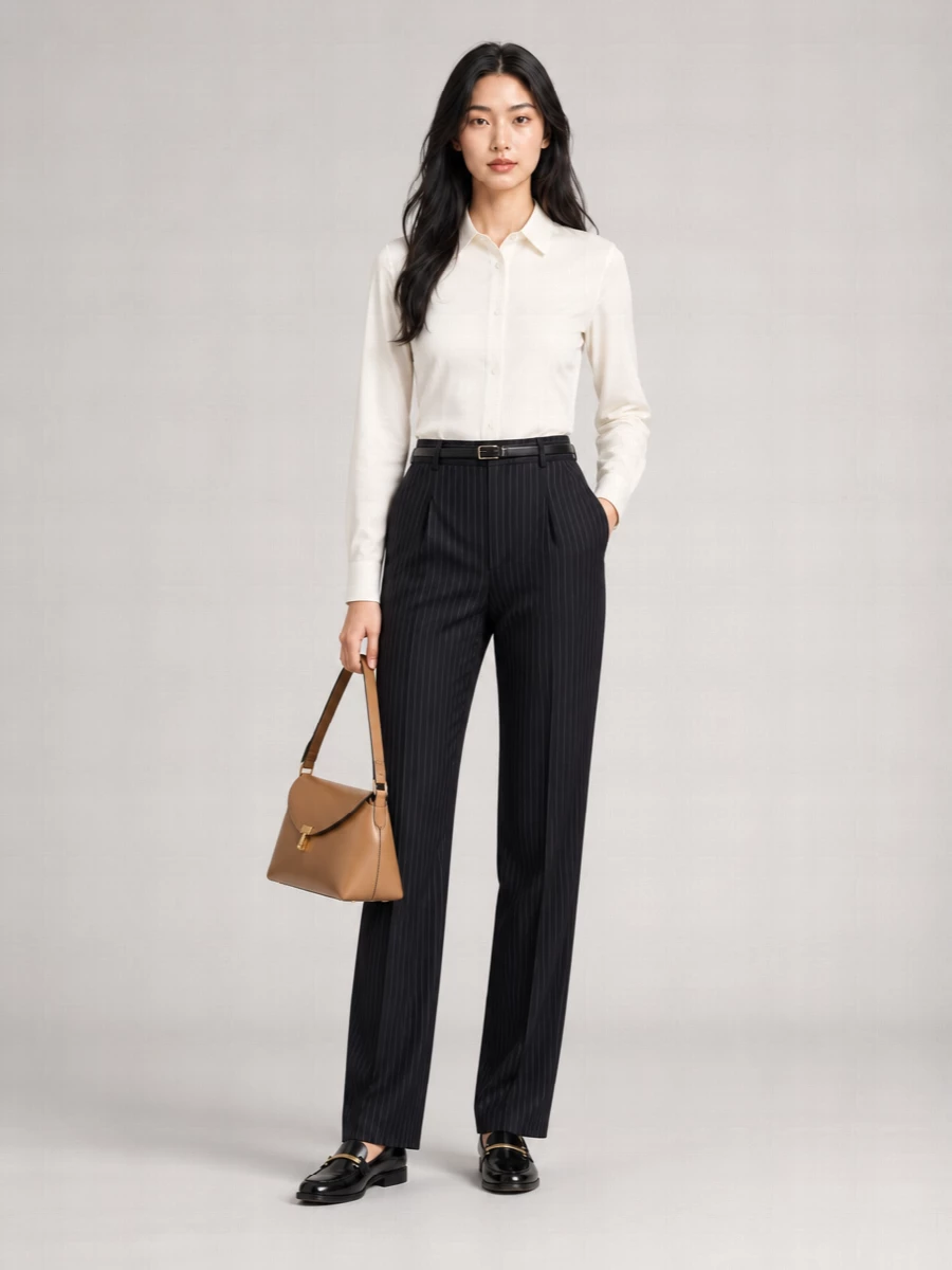Max Mara Virgin Wool Pinstriped High-Rise Straight-Leg Pleated Trousers