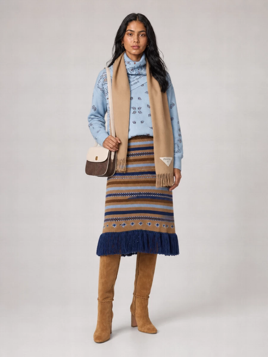 Alanui Virgin Wool Long Fringed Knit Skirt