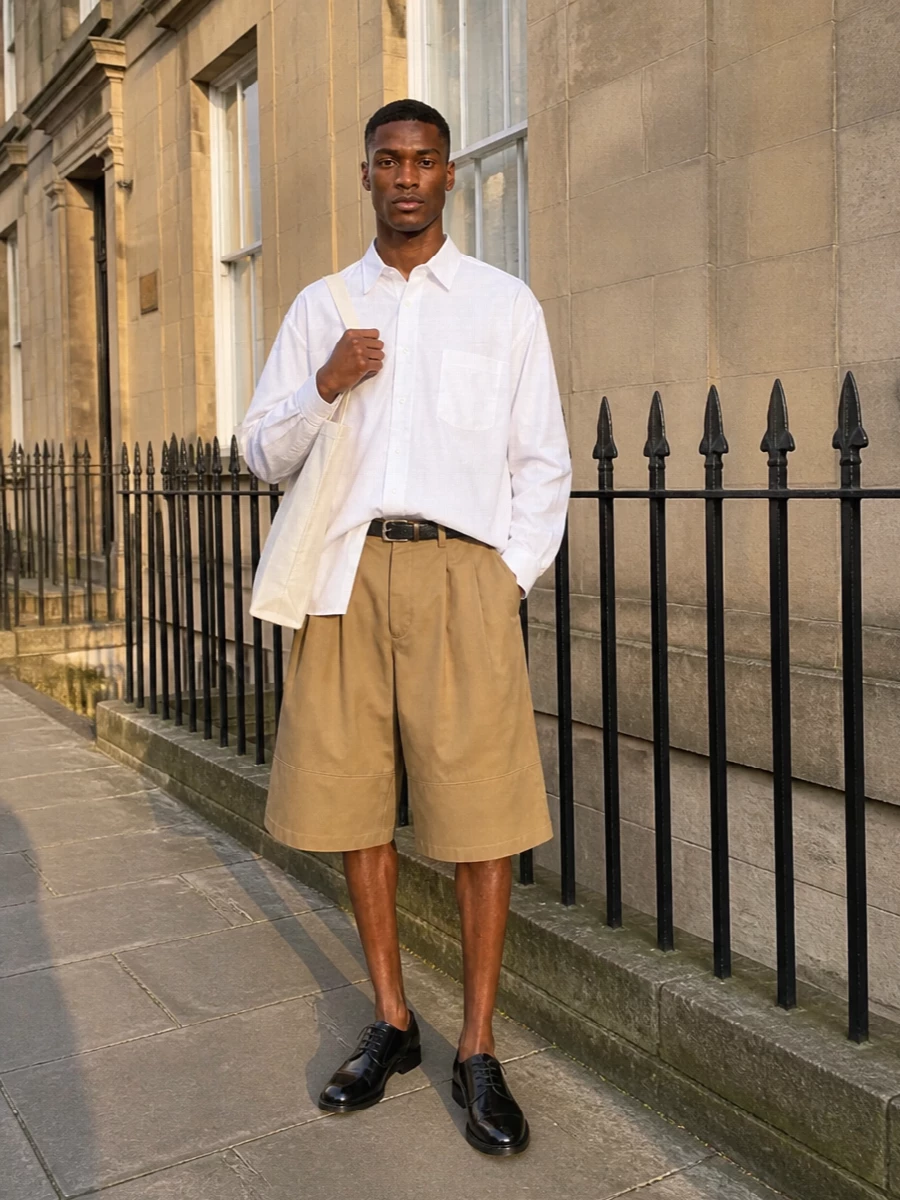Comme des garcons shorts white shirt derbies