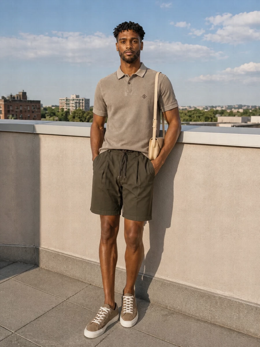 Herno taupe polo tailored shorts hogan sneakers