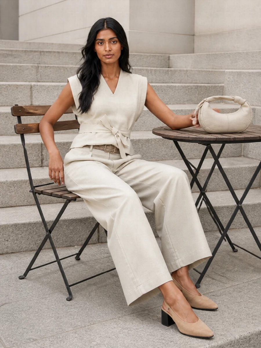 Lemaire wide leg trousers ivory belted top outfit