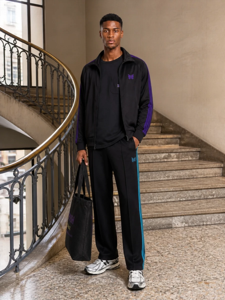 Needles track jacket new balance runner outfit