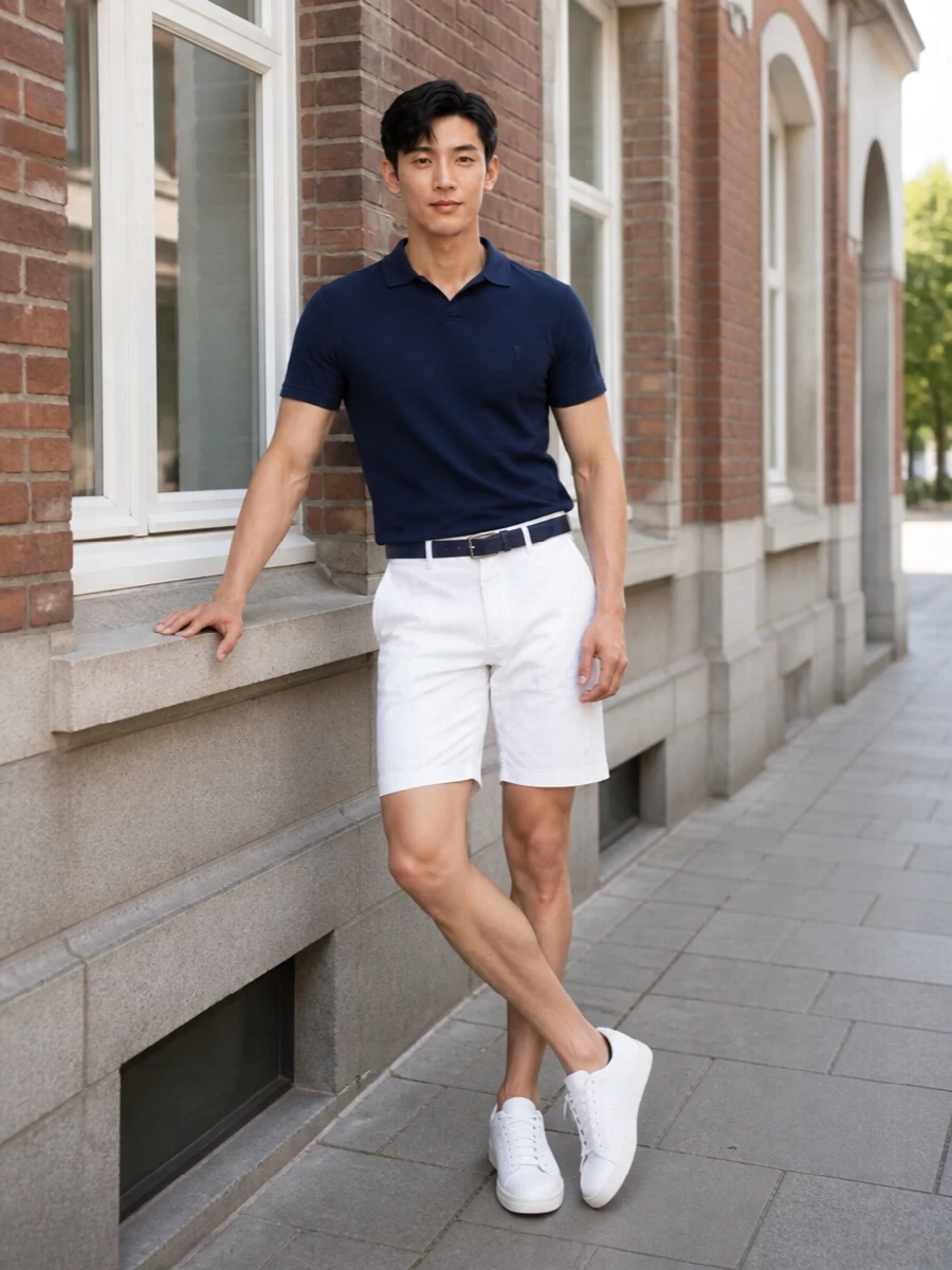 Ralph lauren navy polo white chino shorts outfit